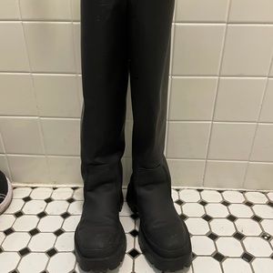 Zara Chunky Black Rubber Knee High Boots